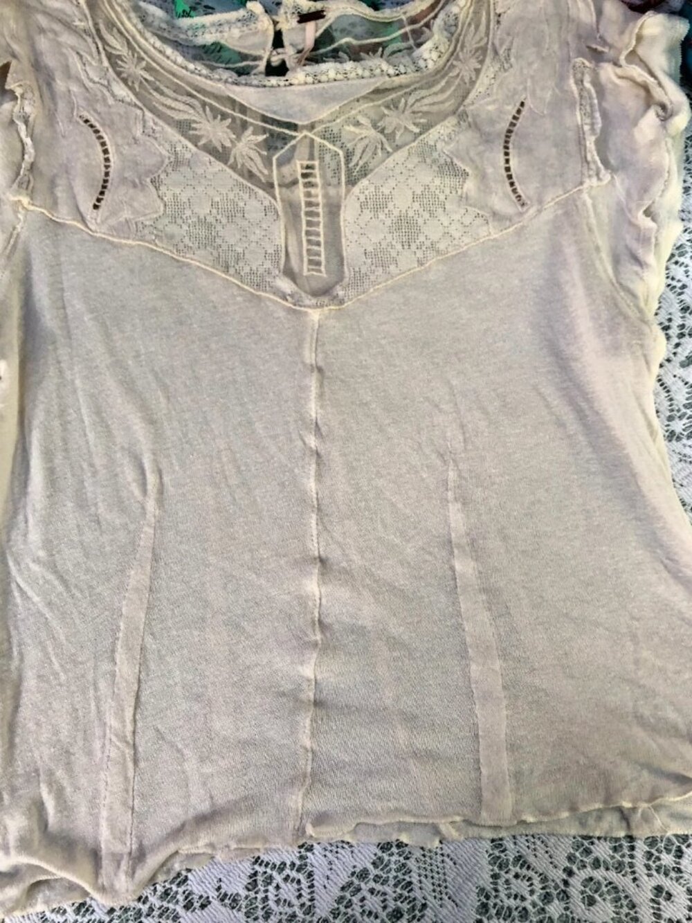Ivory Free People Distressed Cotton Top Lace And Ruffles Soft Size M - Picture 6 of 14
